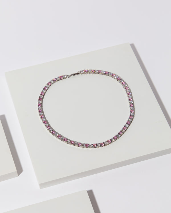 Pink & Silver Tennis Necklace - House of Bijoux