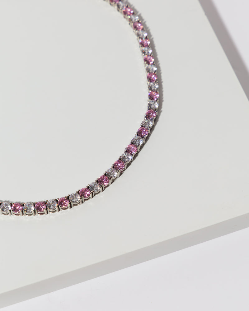 Pink & Silver Tennis Necklace - House of Bijoux